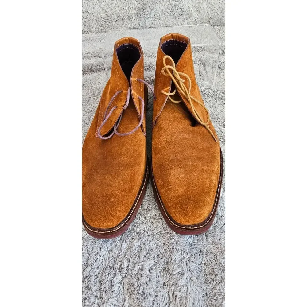Ted Baker London Azzlan Chukka Leather Ankle Boot Shoes Brown Purple Stitch 11.5